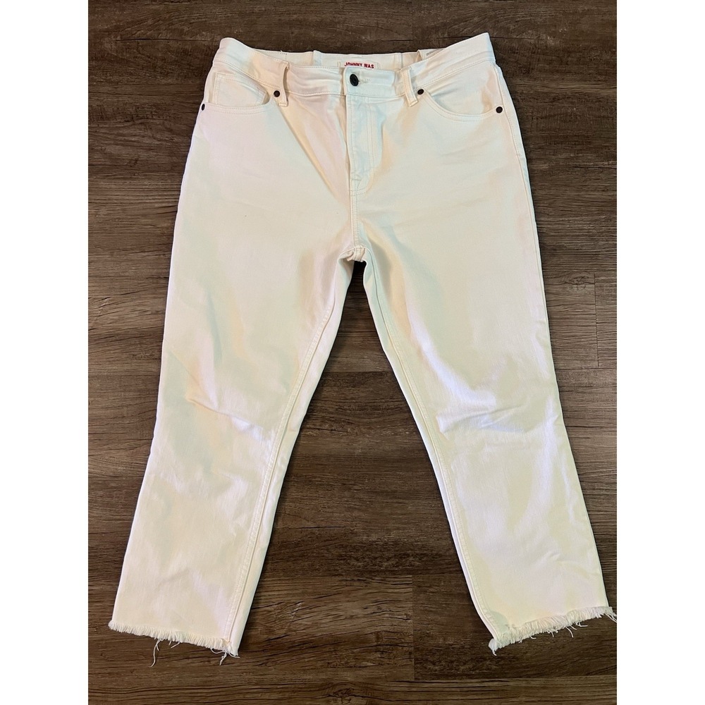 Johnny Was The Cropped Boyfriend Jean Women's Cream Pants Fray Hem, Size 30 F31